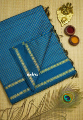 Vintage Gadwal silkcotton Peacock blue - Madras Sarees